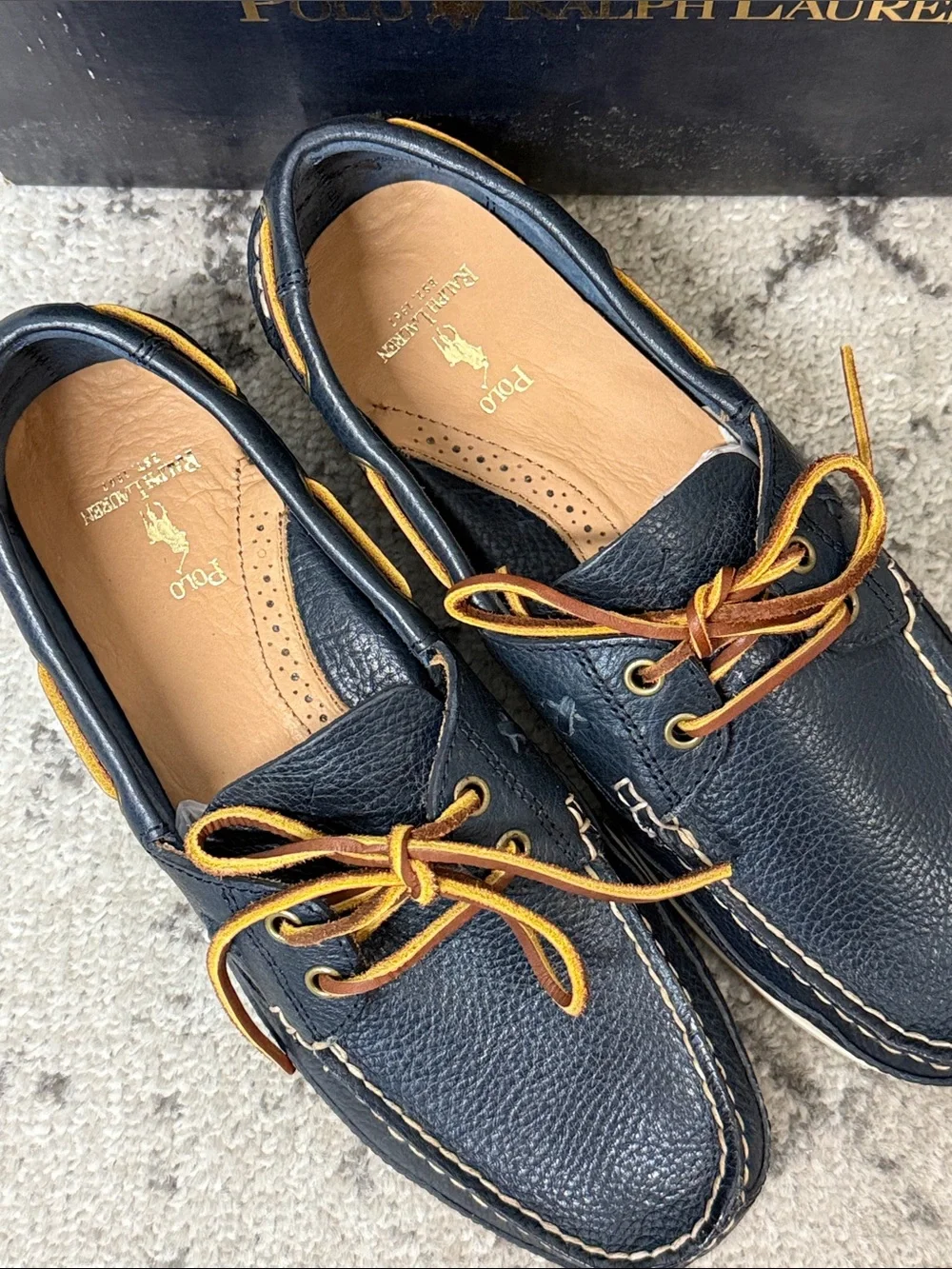 NWT Polo by Ralph Lauren Men’s Navy Leather Barnard Boat Shoes